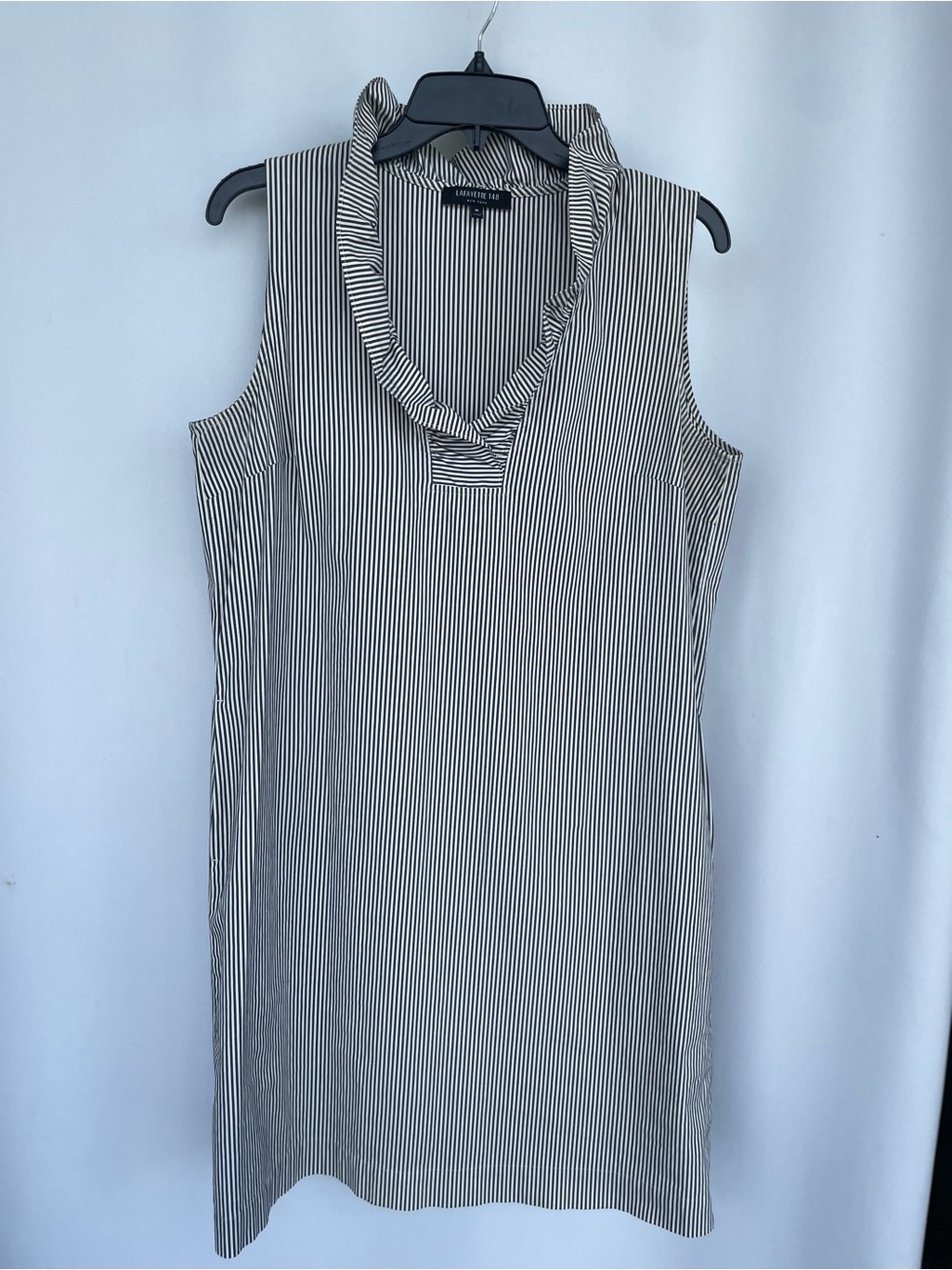 Lafayette 148 New York Black on and White Striped Sleeveless Dress - Picture 5 of 11